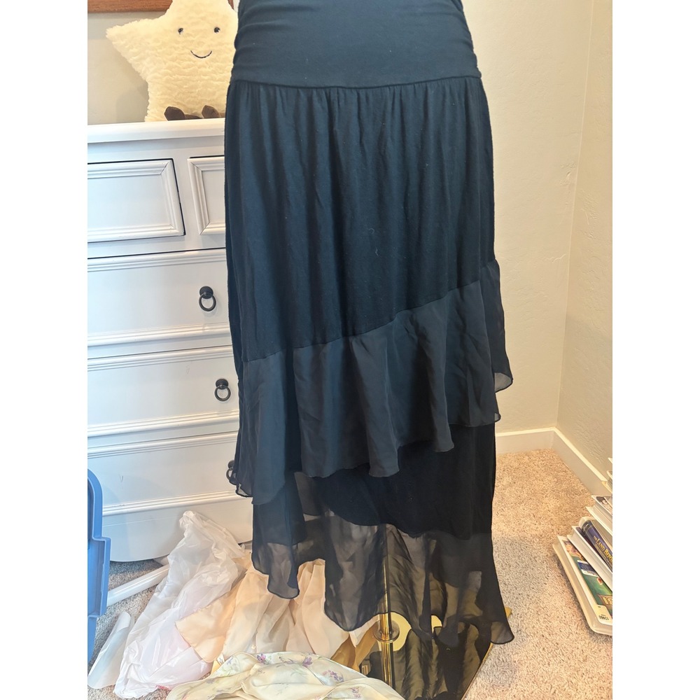 Black Maxi Skirt Tiered Ruffle Asymmetrical Boho Gothic Witchy I.N. Studio 1X